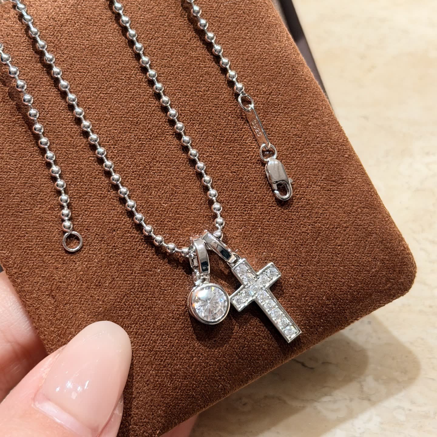 Chrome Hearts Silver Cross and Round Diamond Pendant Necklace